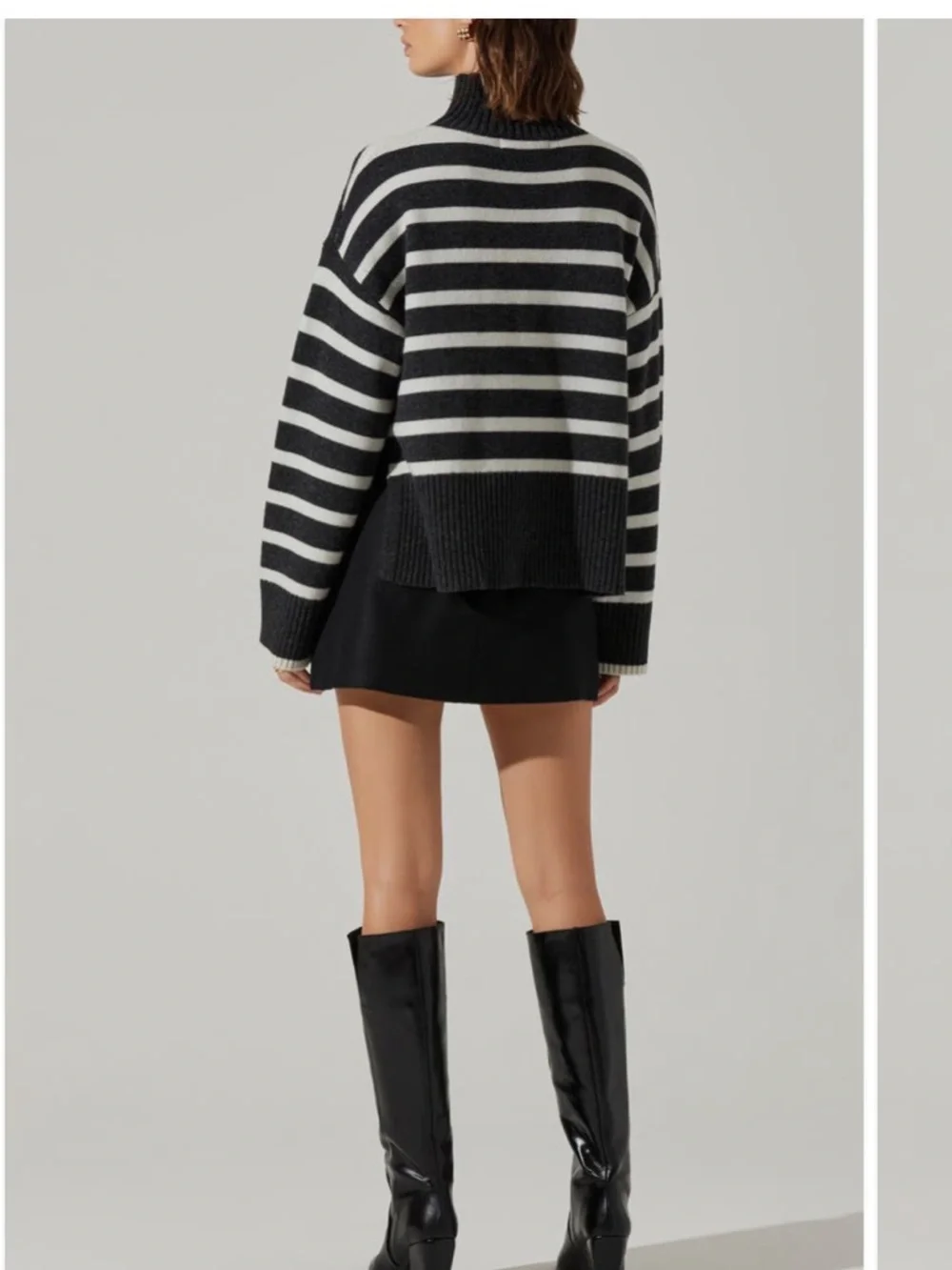 Astr Striped Charcoal & Cream Turtleneck Sweater - Picture 2 of 7